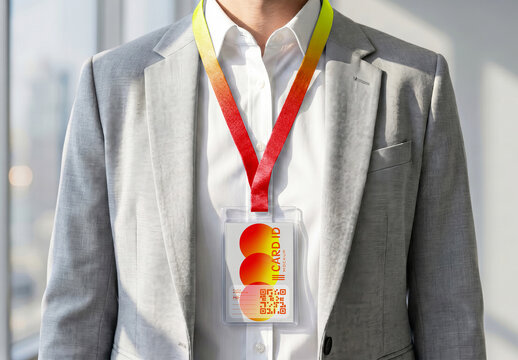 ID Card Mockup with Lanyard on Business Attire