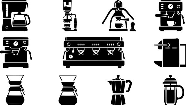 Coffee Maker Silhouette Icons &ndash; Espresso Machine Vector Bundle