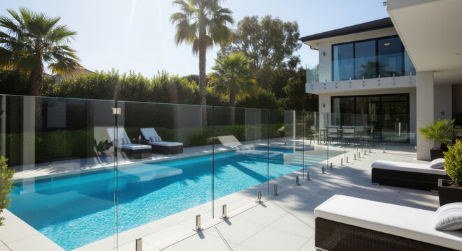 Modern Luxury Backyard Oasis With Swimming Pool And Lounge Chairs