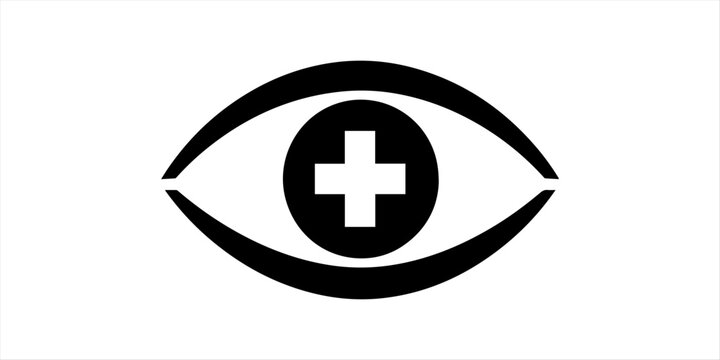 Medical Eye Care Icon with Healthcare Cross Black Silhouette Vector Isolated on White Background
Vision Care Symbol Black Eye with Medical Plus Cross Silhouette Vector Illustration
Healthcare Eye Logo