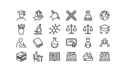 Fototapeta premium : Business strategy and corporate management line icon set featuring target handshake brain marketing presentation gear solution isolated on white background