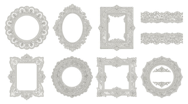 Ornate Vintage Frame Collection: Oval, Round, Square, Decorative Borders