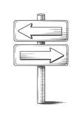 Hand drawn pencil of two directional arrows a signpost left right © Mehedy