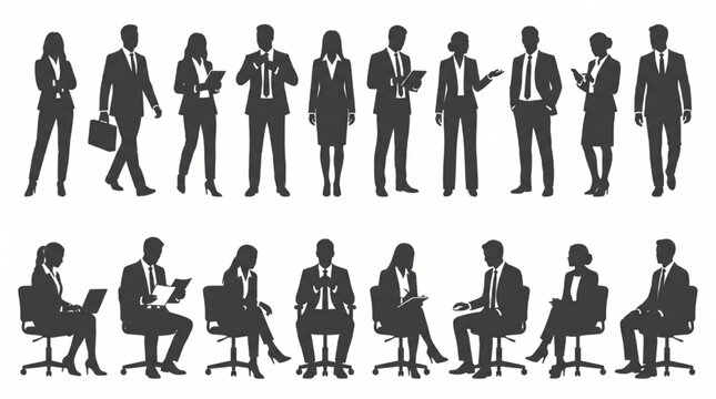 Corporate professionals and office workers scale figures silhouettes collection for architectural rendering