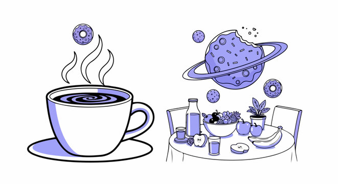 Steaming hot coffee cup on saucer.