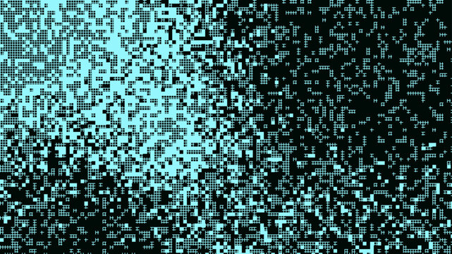 Abstract pixelated bitmap in cyan and black geometric pattern