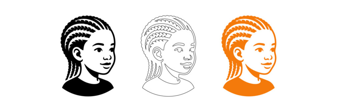 Three variations of a smiling woman with cornrows