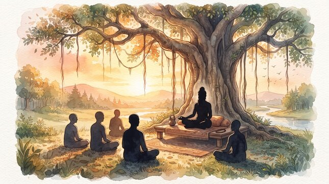 Happy guru purnima card design with a Guru Purnima blessing a disciples.