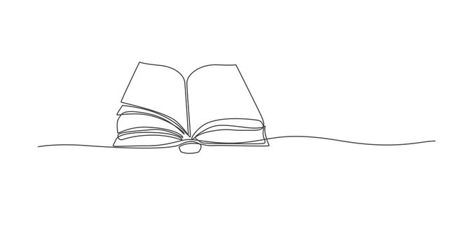 Continuous One Line Book Animation Modern Minimalist Outline Vector Illustration