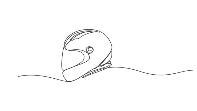 Continuous One Line Drawing of Motorcycle Sport Helmet Animation ,Black Stroke Linear Safety Icon Motion Graphic