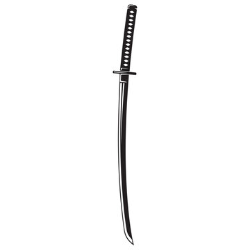 Japanese katana sword vector illustration with traditional hilt and curved blade for martial arts and samurai culture
