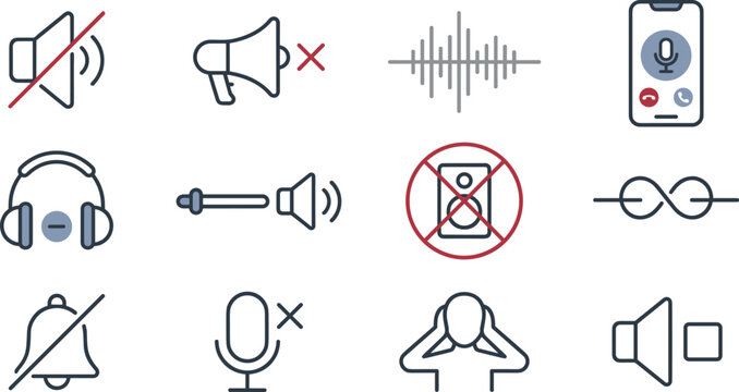 Sound Icon Vector Illustration Featuring Speaker, Megaphone, Waveform, Smartphone, Headphones, Microphone, Bell, Audio Control