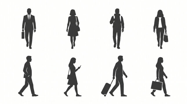 Walking business people silhouettes vector set for architectural rendering and CAD design
