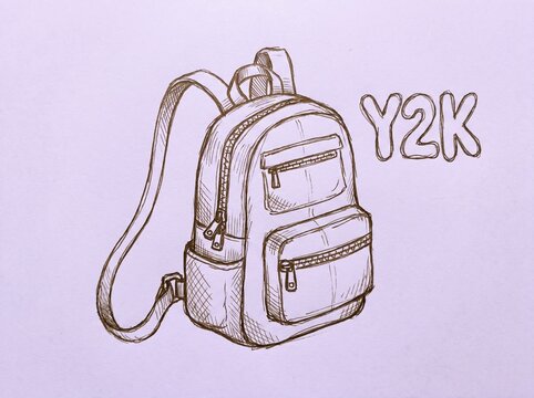 Hand drawn backpack doodle with y2k text backpack illustration accessory