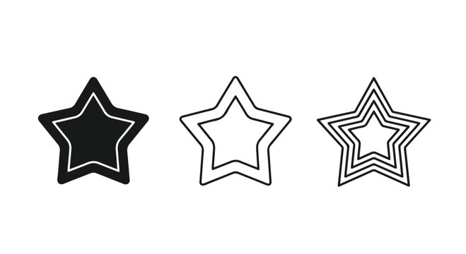 Set of three star icons featuring solid, hollow, and outline designs.