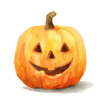 Stylized watercolor Jack-o-lantern vector, modern artistic illustration with high-quality details on a pure white background.