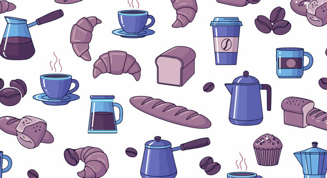 Colorful illustration of coffee and baked goods.