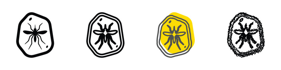 A set of four distinct mosquito illustrations, each rendered in a unique hand-drawn style, representing different visual approaches to depicting the insect © Vova7