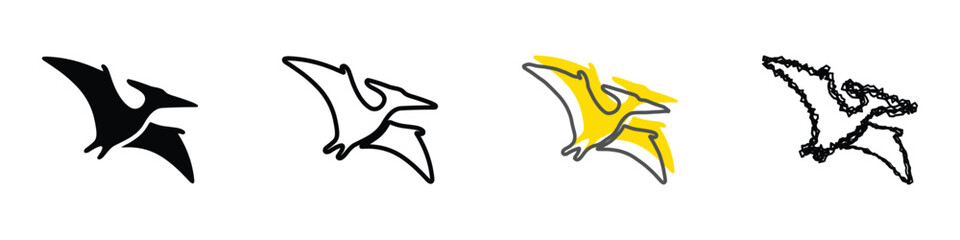 A minimalist depiction of a prehistoric flying reptile in motion, rendered in a bold, graphic style © Vova7