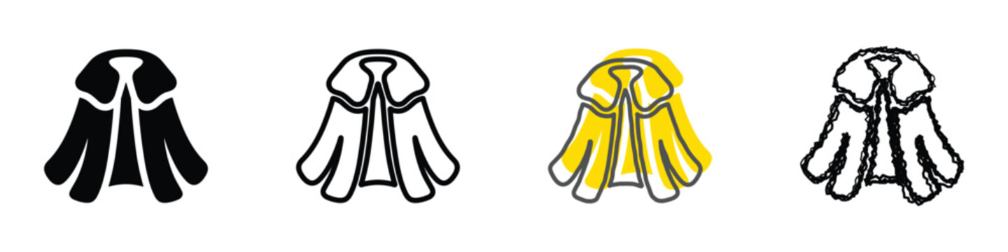 A set of four distinct jacket icons, showcasing different artistic styles from solid silhouette to sketchy outlines and a vibrant watercolor effect