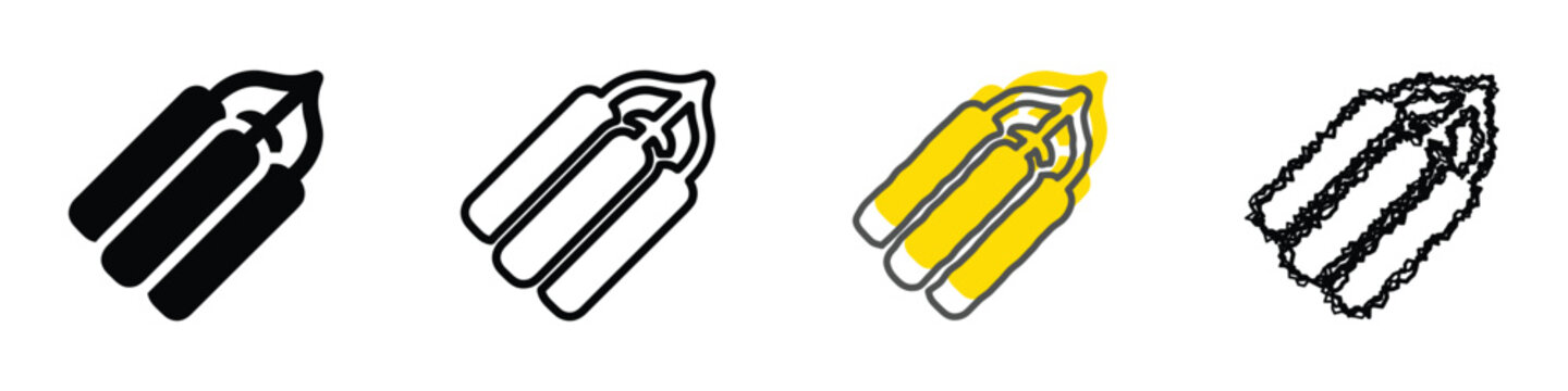 A collection of dynamite sticks bundled together with a lit fuse, symbolizing danger and explosive power in a stylized graphic