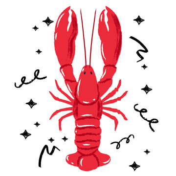Vector watercolor lobster illustration. Hand drawn seafood design element for prints, restaurant menu, sea food market