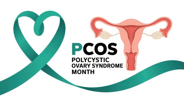 Teal Awareness Ribbon With Pcos Medical Illustration For Health Campaigns