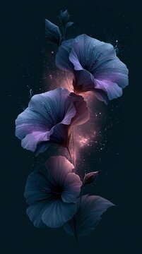 Constellation-inspired flowers glowing subtly in dark space, delicate starlight patterns connecting petals, dreamy celestial botanical composition, ethereal and elegant.