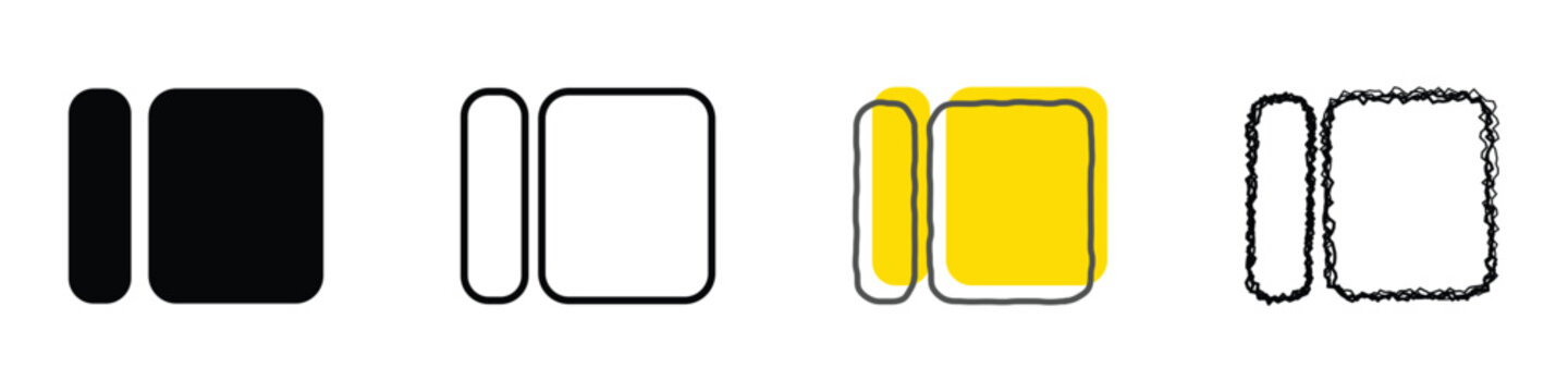 A collection of four distinct graphical icons, each depicting two adjacent shapes, symbolizing layout options or content organization