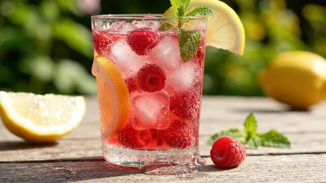 Refreshing Raspberry Lemonade Drink with Ice