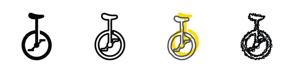 A collection of unicycle icons showcasing different colors and designs for creative projects © Vova7