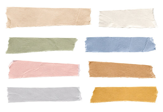 Set of colorful ripped paper strips on transparent background.