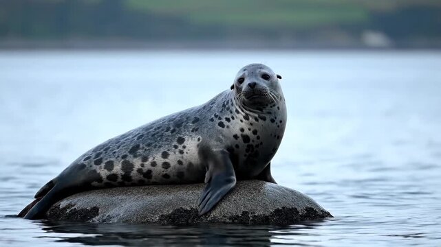 Seals rest on reefs in the water, seals lie still on rocks in the water