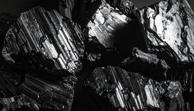 Macro Texture of Shiny Black Anthracite Coal Pieces with Crystalline Facets