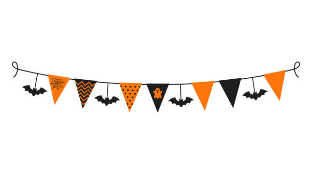 Halloween themed bunting banner with bats pumpkins and triangles for festive decoration