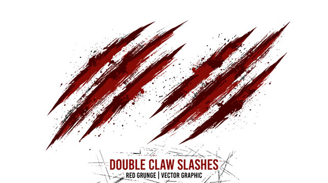 Red double claw slash marks with grunge effect on for aggressive design