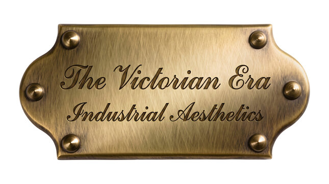 Antique brass plaque engraved with elegant script text and riveted edges rendered as isolated PNG with transparent background