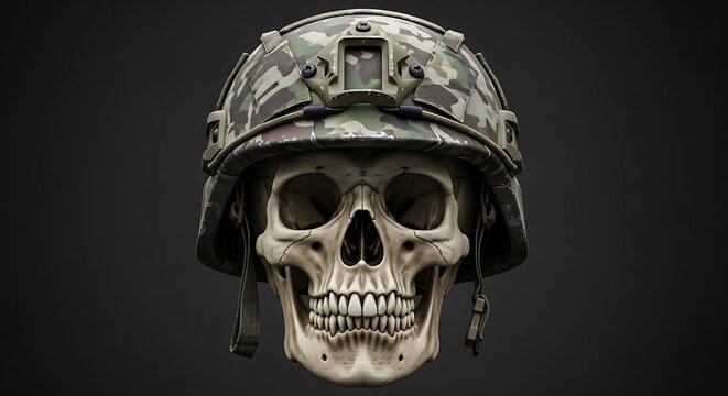 Military Skull Helmet Dark Background.