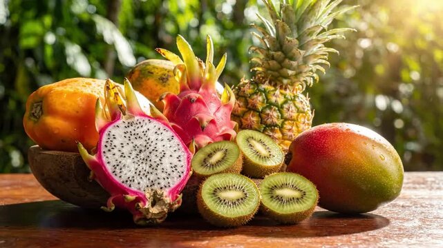 Exotic Tropical Fruits Still Life with Sunlight
