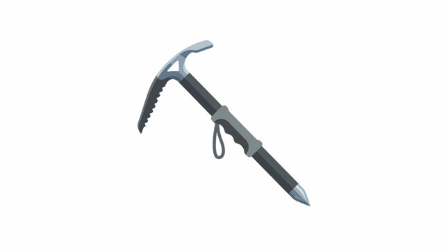 The ice axe lies on a surface with its pick and hammer head visible.