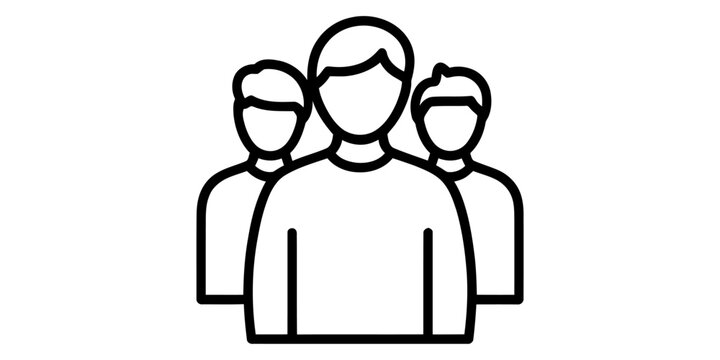 Group of three people icon representing a team or a community of users shown in a simple clean black line art style Vector, illustration