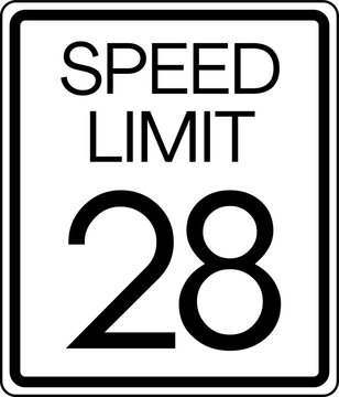 Speed limit 28 mph traffic sign, Speed limit 28 miles per hour road sign