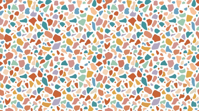 Colorful terrazzo seamless pattern with abstract stone fragments on white background for modern interior design surface texture
