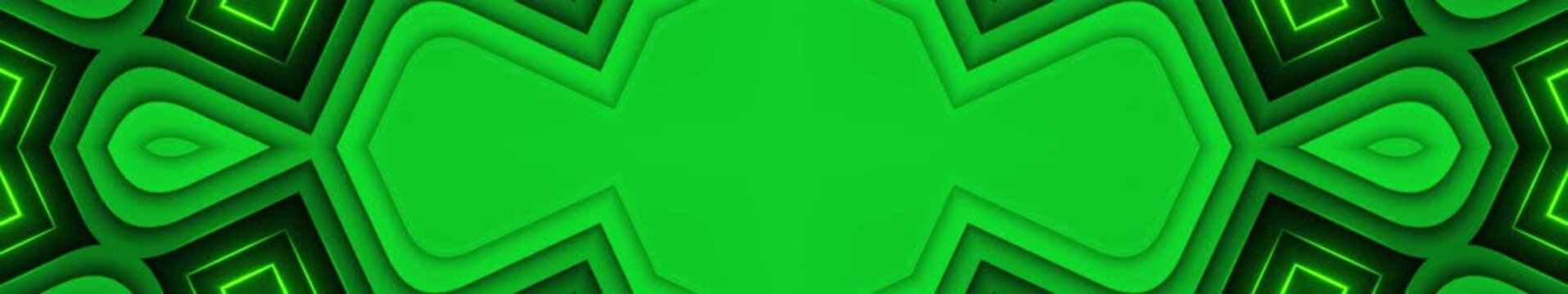 Green  Glowing Neon Outlines and Symmetrical Shapes, Widescreen Loop