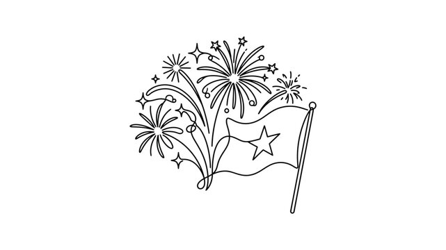 Fireworks exploding behind waving flag icon.