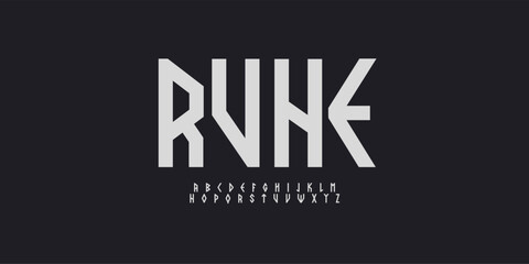 Nordic Font Scandinavian Logo Alphabet Runic Letter Set Rune Typography, Geometric Ethnic Typographic Design for Norway Text, Viking Poster Headline, Ancient Logotype, Norse Fonts. Vector Typeface