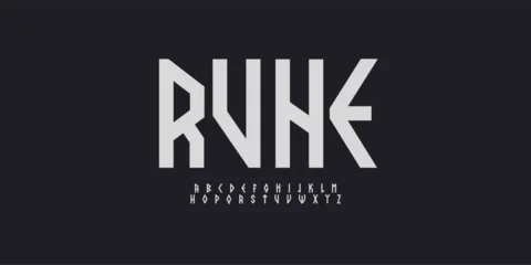 Nordic Font Scandinavian Logo Alphabet Runic Letter Set Rune Typography, Geometric Ethnic Typographic Design for Norway Text, Viking Poster Headline, Ancient Logotype, Norse Fonts. Vector Typeface © artyway