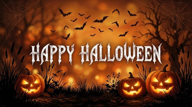 Spooky halloween background with pumpkins bats and cobwebs happy halloween