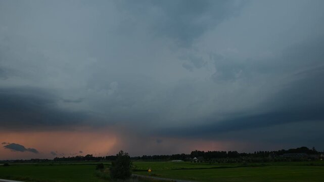 Time lapse of a severe lightning storm at sunset