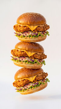 Stacked Burgers Tower with Cheeseburger and Chicken Burge